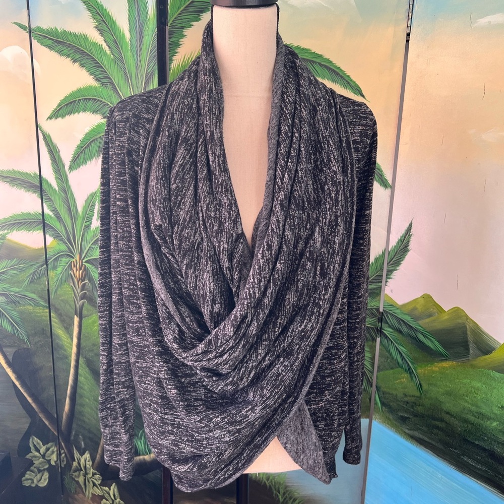 DKNY JEANS, Wrap Cardigan, Size Small, in Black with Gray specks.